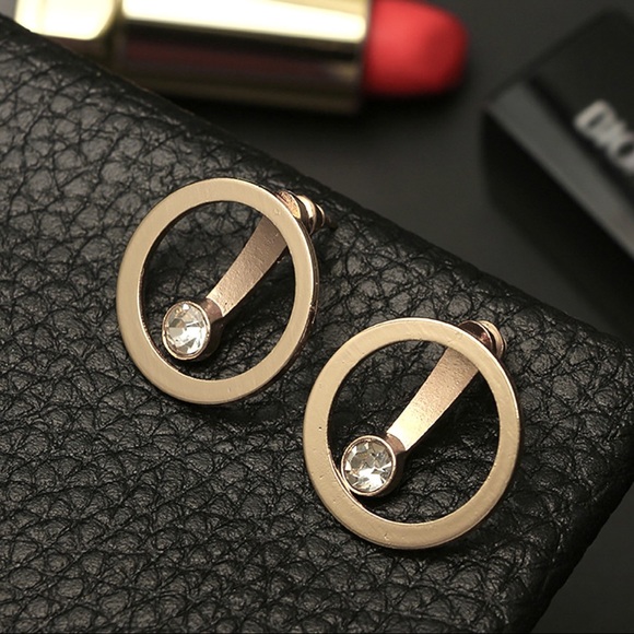 3/$30 - Floating CZ Gold Hollow Circle Earrings - Picture 3 of 7